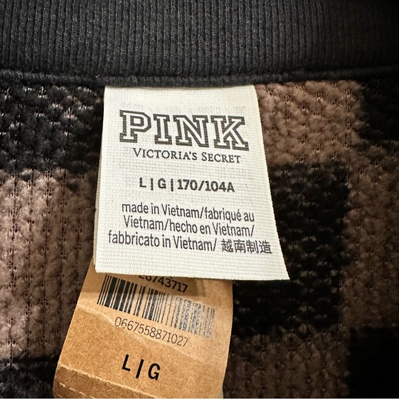 NWT PINK Victoria's Secret Checkered Plaid Fleece Pullover Teddy Jacket Sweater - Picture 5 of 9